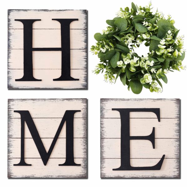 HRENCY Farmhouse Wall Decor Room Decor Wood Home Sign with Artificial Eucalyptus for O, Rustic Hanging Wooden Sign with Letters Decorative Home Decor Clearance Living Room Decor